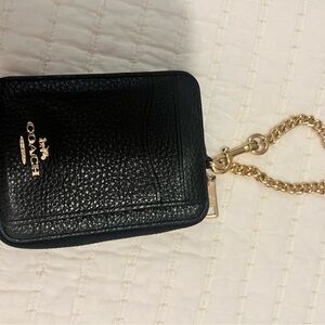 Coach Black Leather Wallet with Gold Chain